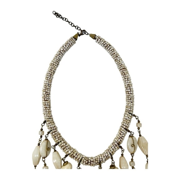 Vintage Bohemian Chic Seed, Glass Beads, Wood and Metal Bib Necklace - Picture 6 of 7